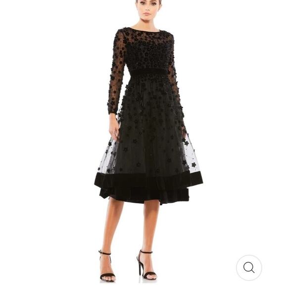 B69 Mac Duggal Dress Womens 2 Sheer Floral Audrey Hepburn Old Hollywood Wedding - Picture 5 of 10